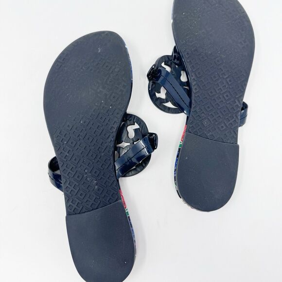 Tory Burch Miller Navy Floral Patent Leather Sandals Size 8 – Tea Rose Print - Picture 10 of 10